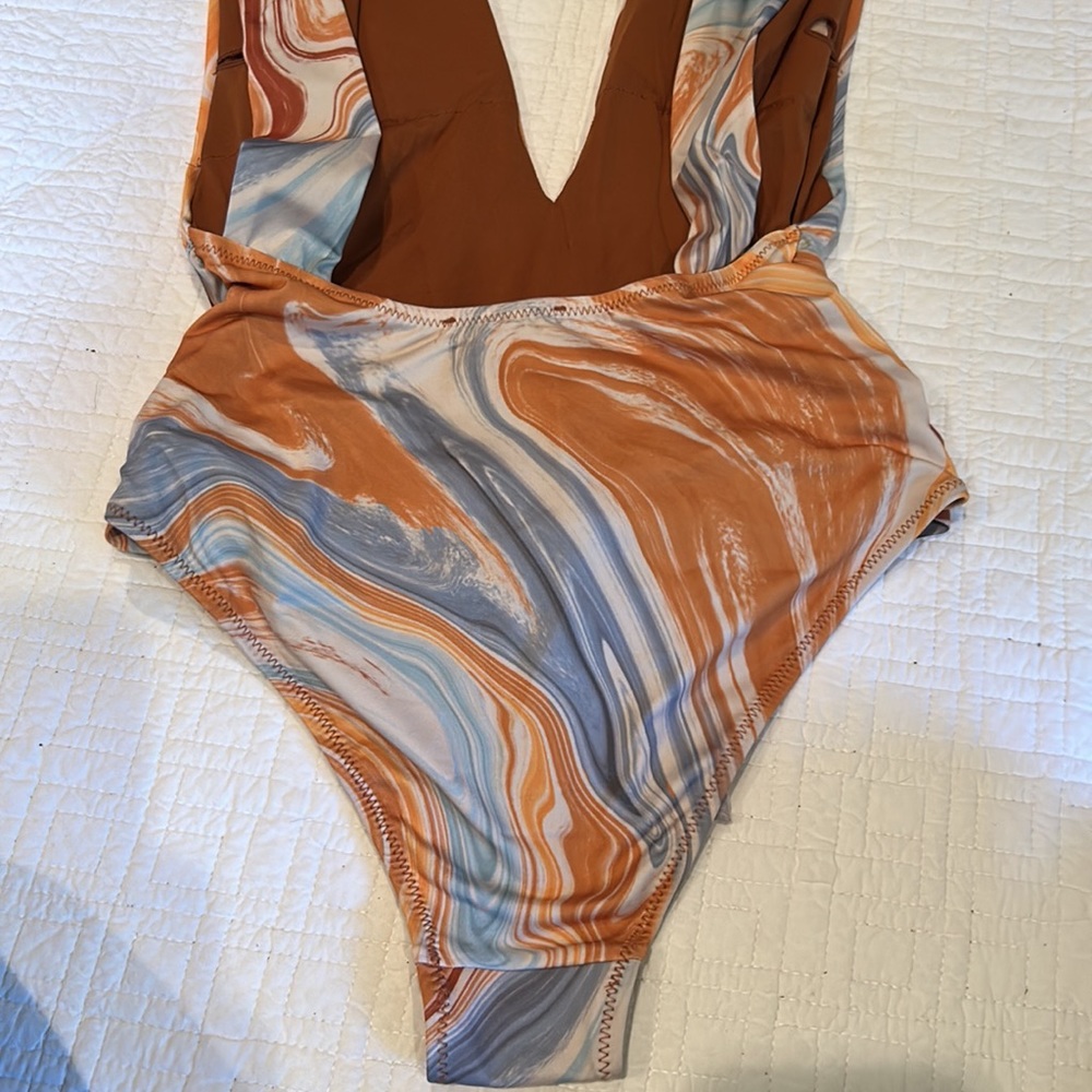 Zara Marble-Print One-Piece Swimsuit in Brown, Blue & Cream - Picture 8 of 10